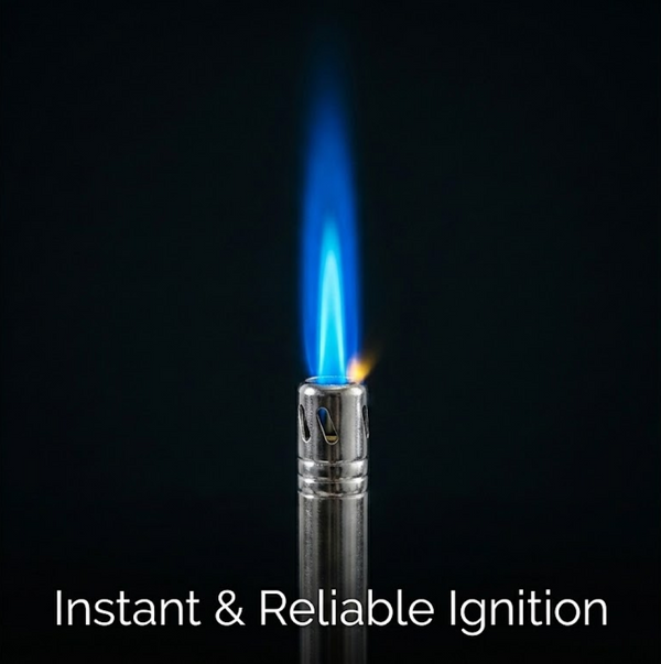 Front view of the ChefArmor stainless steel gas lighter with ergonomic handle.