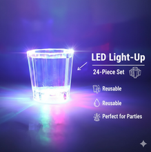 Close-up of glowing LED plastic shot glass for parties
