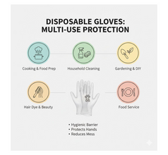 Hand wearing a multipurpose disposable glove while cleaning a surface.