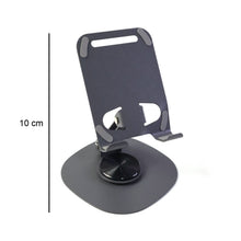 Foldable metal mobile stand supporting a tablet at an angled position