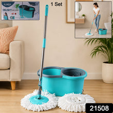 Complete plastic 360¡ spin mop set with bucket, microfiber refills and stainless steel rod