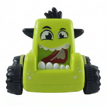 Yellow cartoon monster mini car toy on white background