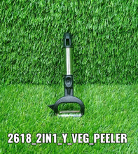 The Quickslice 2-in-1 peeler with its sharp stainless steel blades highlighted.
