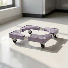 Stand under refrigerator demonstrating adjustable size