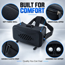 A black VR headset highlighting its soft fabric shell, smooth zipper, and cushioned face support.