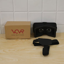 Person wearing a black virtual reality smartphone headset