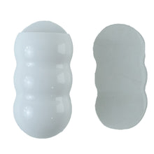 White plastic caterpillar storage holder front and back on white background