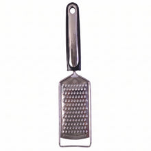 Slim stainless steel cheese grater on white background