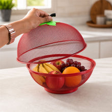 Sturdy metal wire mesh on apple-shaped fruit basket showing detailed design