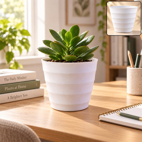 Decorative ribbed plastic flower pot planter