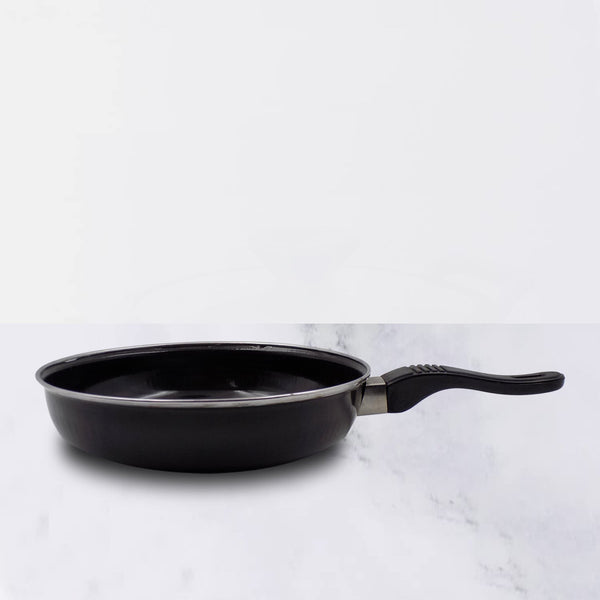 14-inch hard anodized tadka fry pan with induction base on a white surface.