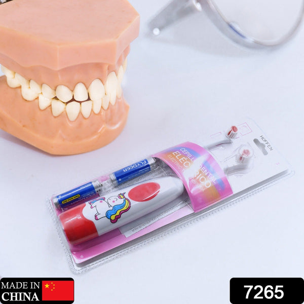 Travel electric toothbrush for adults and kids, shown with replacement head.