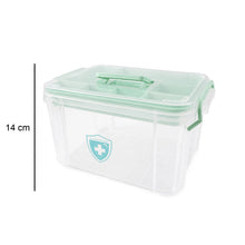 Side view of portable plastic medicine organizer