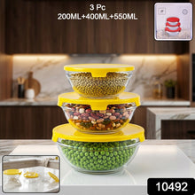 Clear glass mixing and storage bowls with lids in three sizes