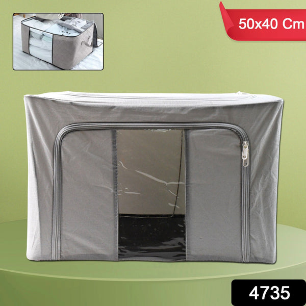Close-up of storage box showing moisture-proof fabric and clear window