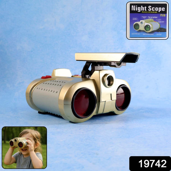 Child holding Kids Night Scope Toy Binoculars outdoors
