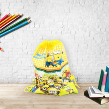 Group of children happily carrying their new Kids Drawstring Backpack at a birthday party.