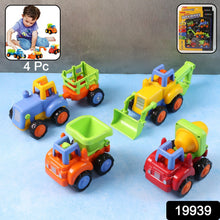 Assorted construction toys including mini trucks and loaders for kids