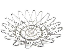 Durable stainless steel wire bowl in a unique shape, suitable for kitchen and dining use.