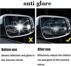 An example of the car mirror anti fog film being trimmed to fit a specific mirror shape.