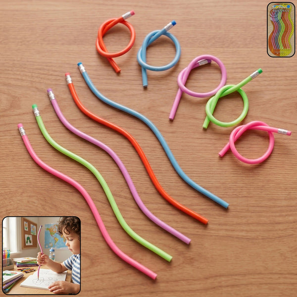 Assorted vibrant bendy pencils in a set for children