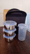 Complete 4-piece stainless steel tiffin set with sleek design for daily use.