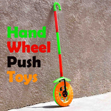 Ergonomic handle and glowing wheel of the engaging push run toy.