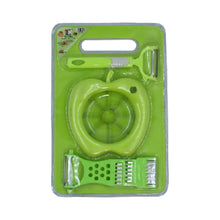 Efficient chopping board with knife set and scissors, ideal for cutting vegetables.