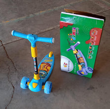 Underside view of kids scooter showing wheel and folding mechanism