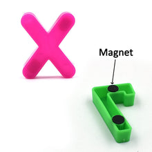 Full set of magnetic number symbols for teaching basic arithmetic to children.