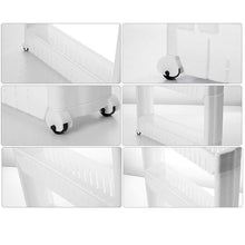Side view of the slim space saving storage rack, ideal for tight spots.