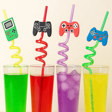 Set of 4 reusable plastic truck design drinking straws for kids' parties.