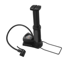 Versatile foot pump suitable for inflating both bicycle and car tires.