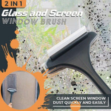 Extended handle of the glass cleaning tool reaching high window areas for comprehensive cleaning.