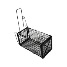 Folded humane rodent trap, highlighting its space-saving storage.