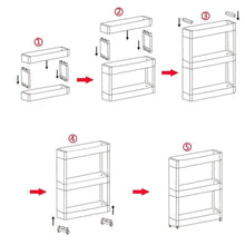 Lifestyle image of the 4-layer organizer rack used in a bathroom for toiletries.
