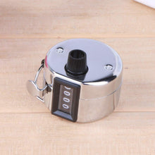 Durable stainless steel hand tally counter in use for tracking counts.