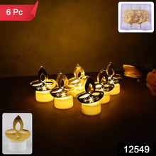 Set of six golden diya LED tealight candles for festive decoration