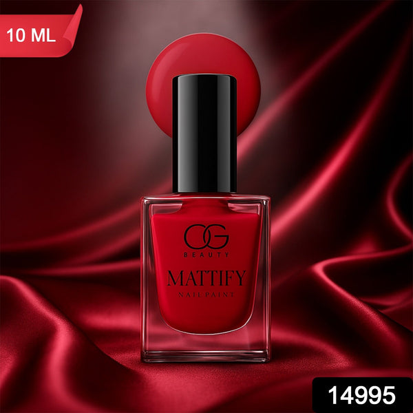 Red matte nail polish applied to fingernails, showcasing a chic, quick-dry finish.