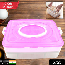 2Layer, 32 Grid Egg Tray with Lid Egg Carrier Holder for Refrigerator, Camping Food Storage Container with Handle (1 Pc )