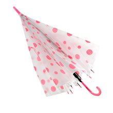 Close-up of the multicolor dot pattern on the umbrella canopy.