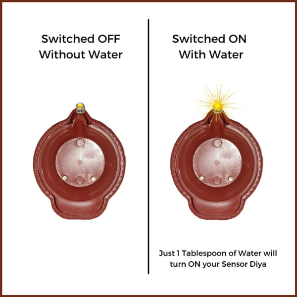 Set of six water sensor diyas in their packaging, ready for gifting.