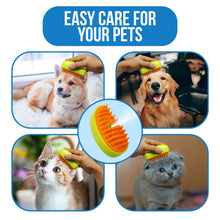 Person demonstrating the Cat Steamy Brush usage on a pet.