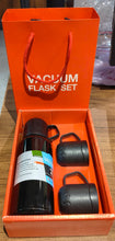 Black Vacuum Flask Set – Stainless Steel Thermos with 3 Cups, Approx 500ml