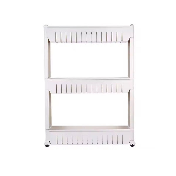 Diagram showing the dimensions of the slim storage rack for fitting into narrow spaces.