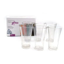 Elegant transparent plastic drinking glasses ready for a gathering.
