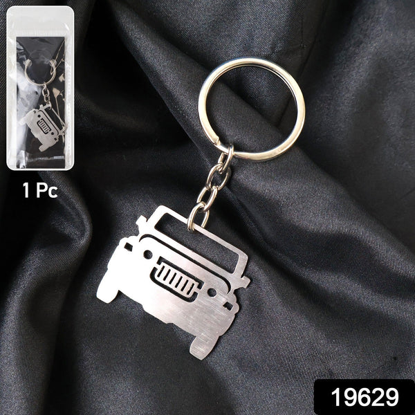 Laser-cut metal jeep design on keyring for car keys