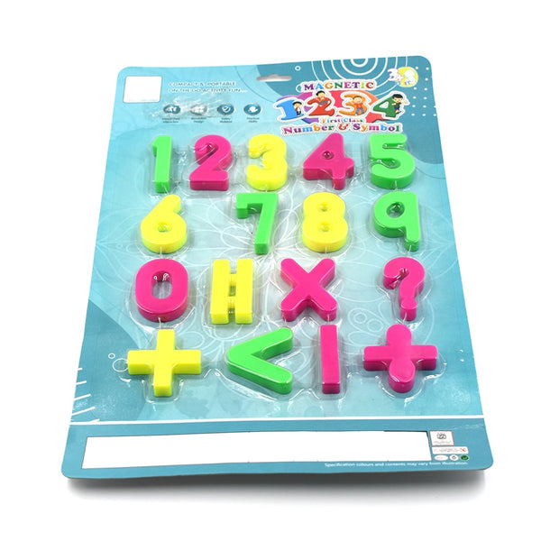 Magnetic number toy set with various symbols for kids' interactive learning.
