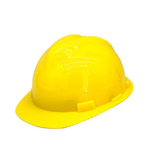Front view of a bright yellow safety cap, essential for industrial work.