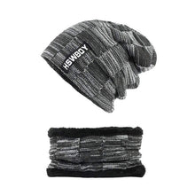 Front view of the comfortable and versatile woolen beanie scarf set.